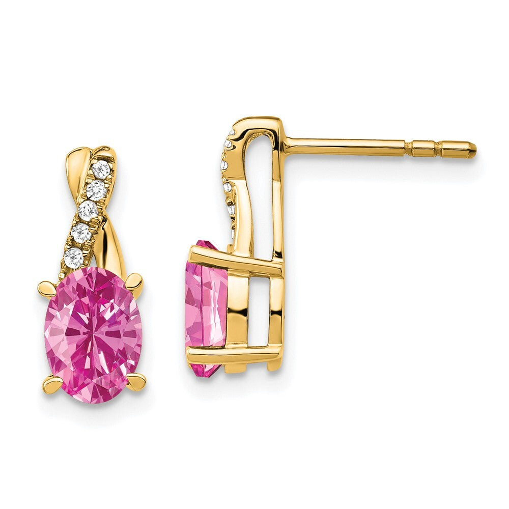 14k Yellow Gold Created Pink Sapphire and Diamond Stud Earrings Gift for Women