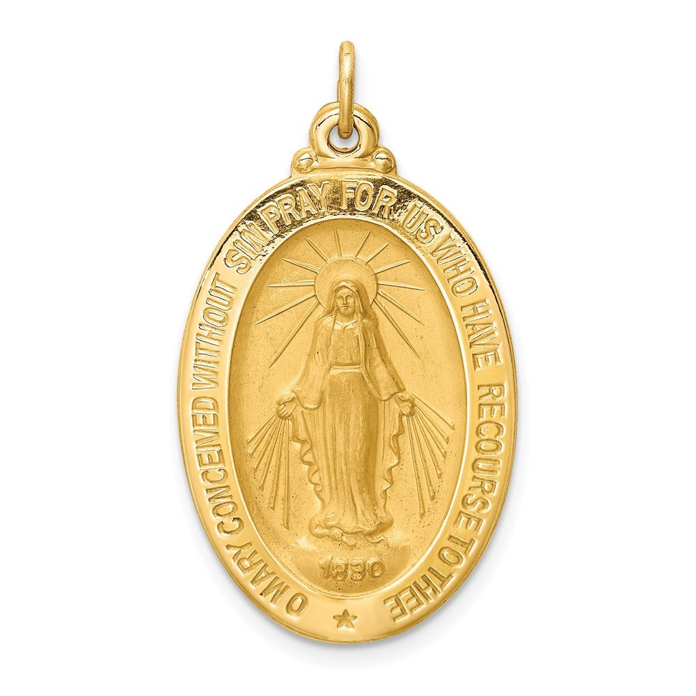 14k Yellow Gold Solid Polished Satin Medium Oval Miraculous Medal