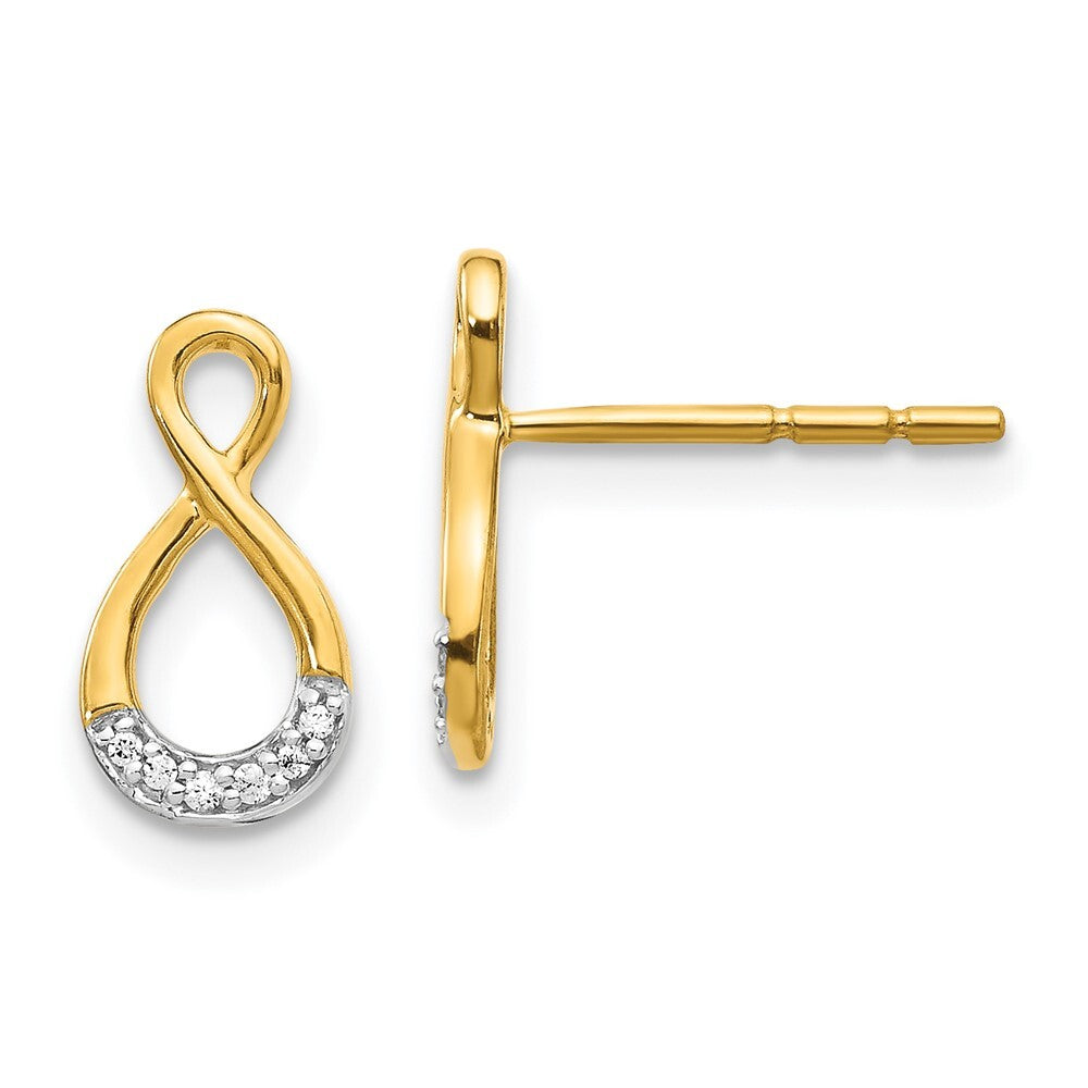 14k Yellow Gold and Rhodium Diamond Twisted Stud Earrings Gift for Women