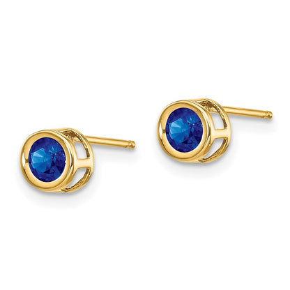 14k Yellow Gold Sapphire Stud Earrings - September Gift for Women