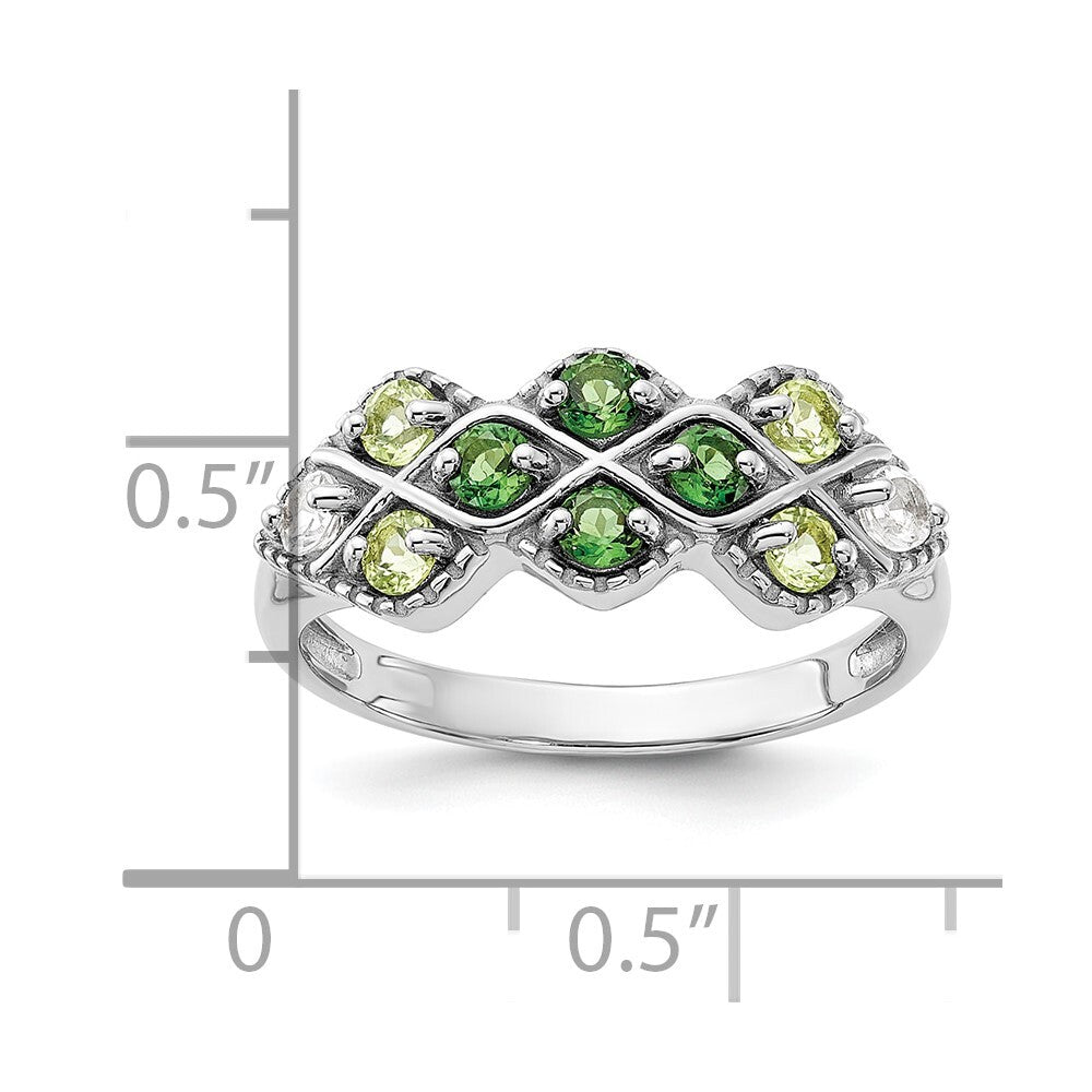 Sterling Silver Rhodium Chrome Diopside Peridot and White Topaz Ring Size 7