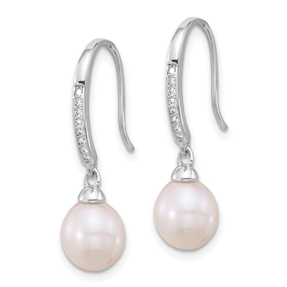 Sterling Silver White Teardrop Cultured Pearl & Cubic Zirconia Dangle Earrings