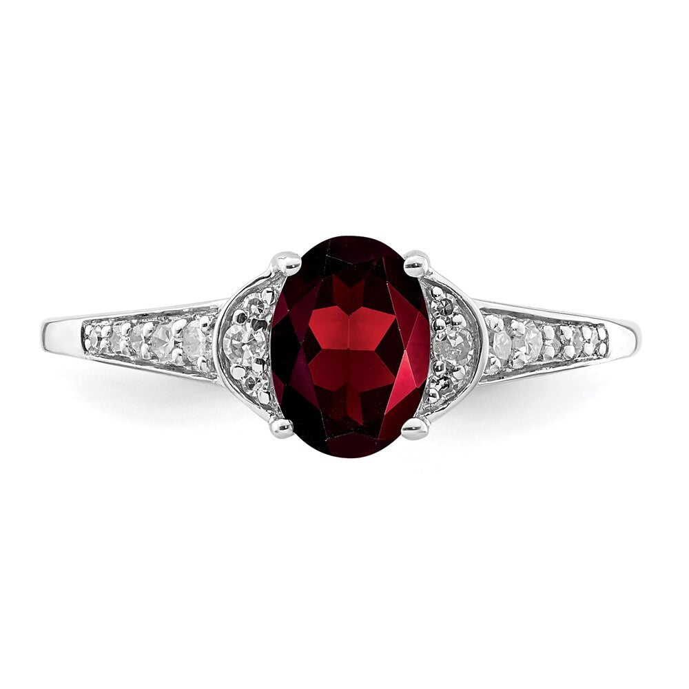 Sterling Silver Rhodium-plated Diamond & Garnet Ring Size 7
