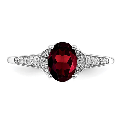 Sterling Silver Rhodium-plated Diamond & Garnet Ring Size 7
