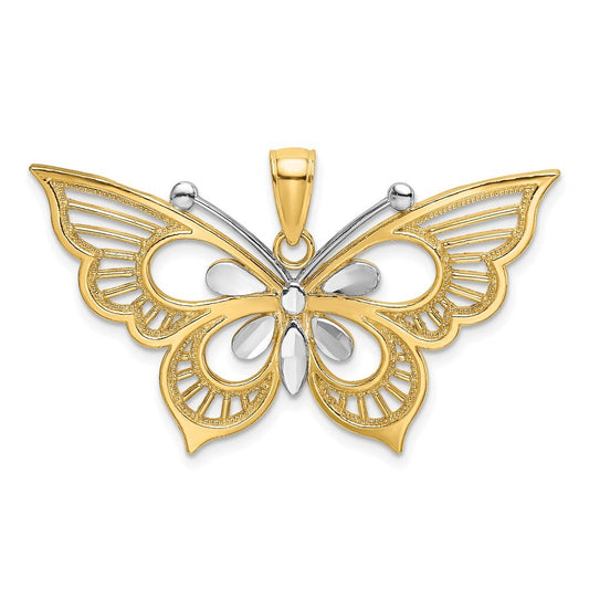 14k Two-tone Gold Diamond-cut Butterfly Charm Pendant for Women