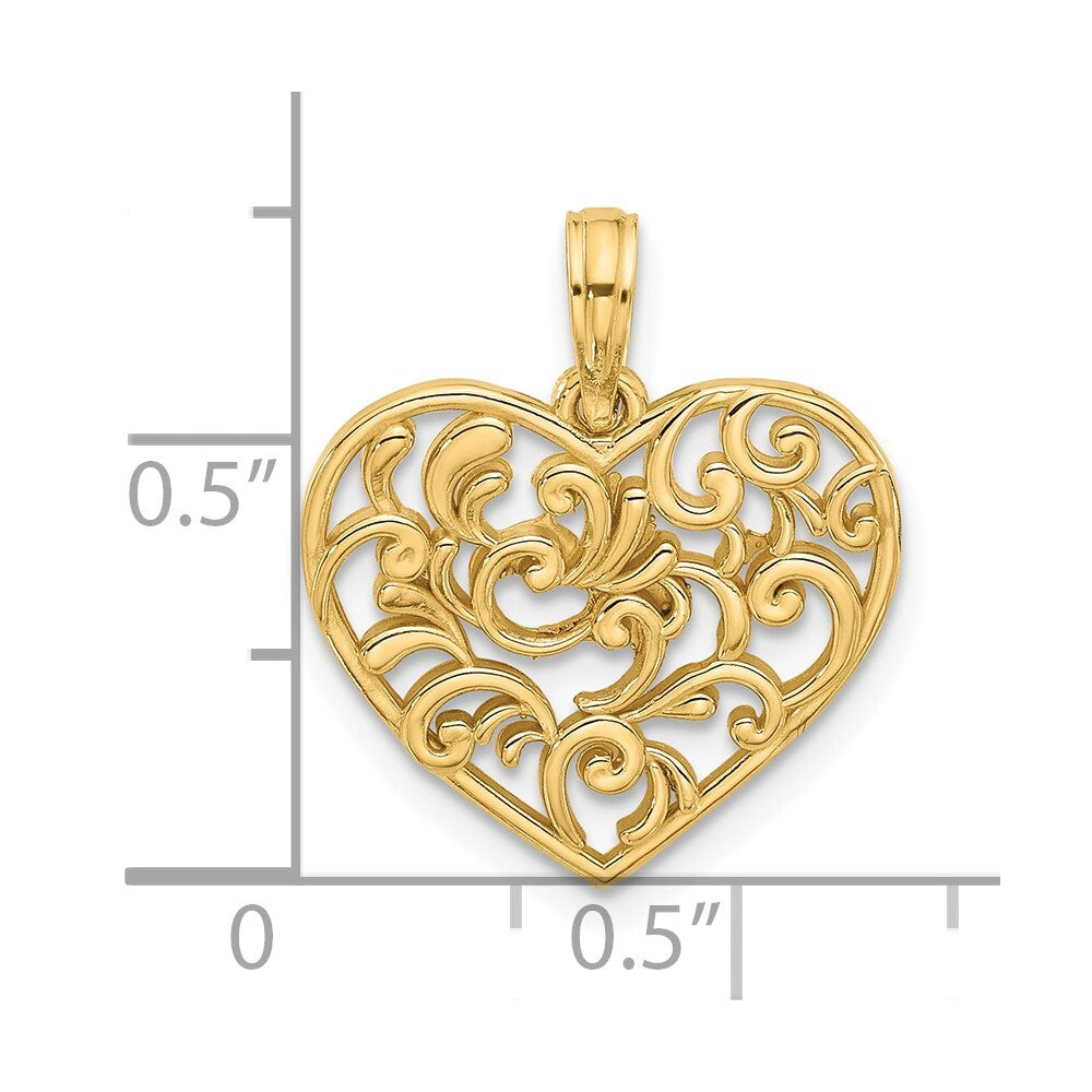 14k Yellow Gold Polished Fancy Heart Charm Pendant for Women