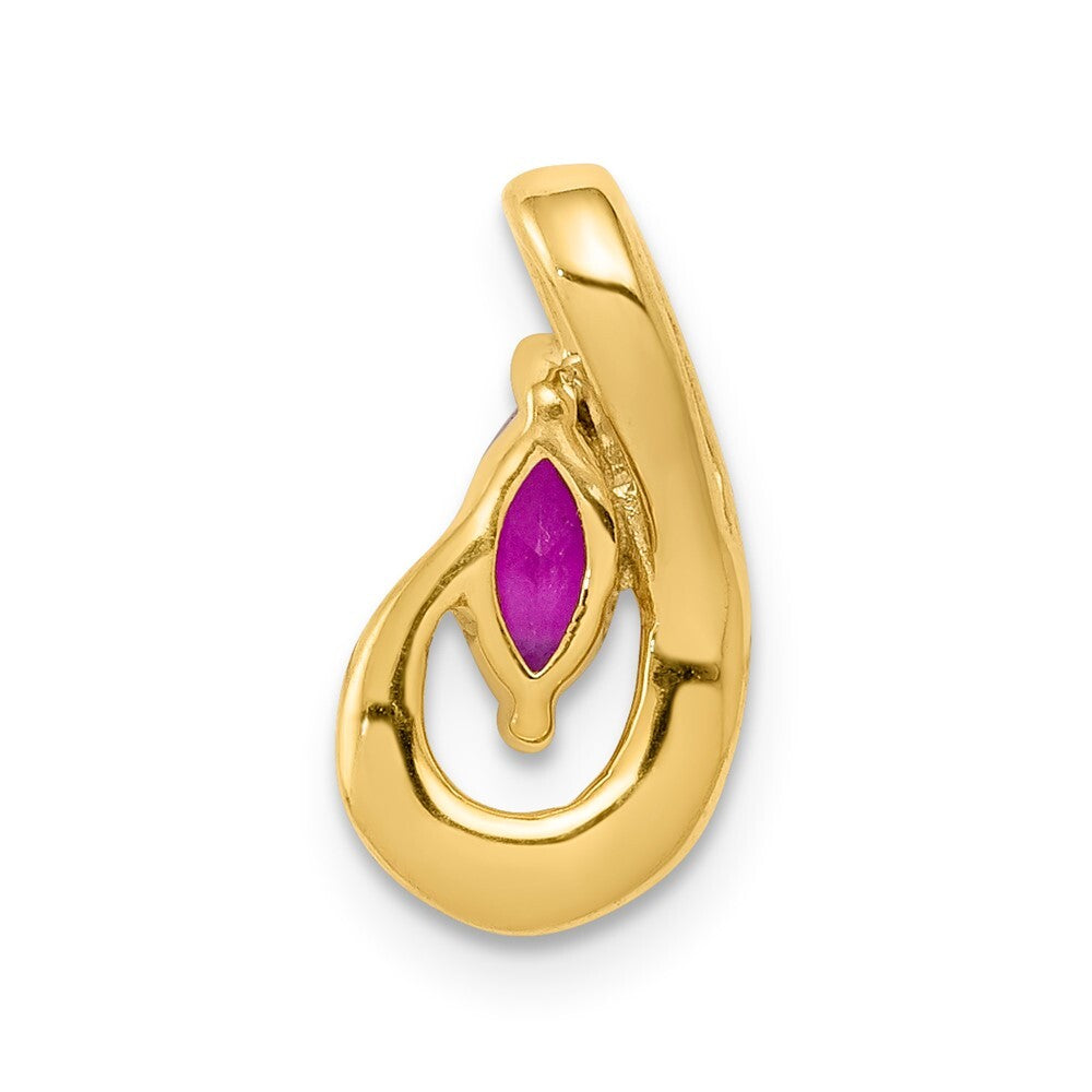 14k Yellow Gold Diamond and .28 Ruby Teardrop Chain Slide Pendant for Women