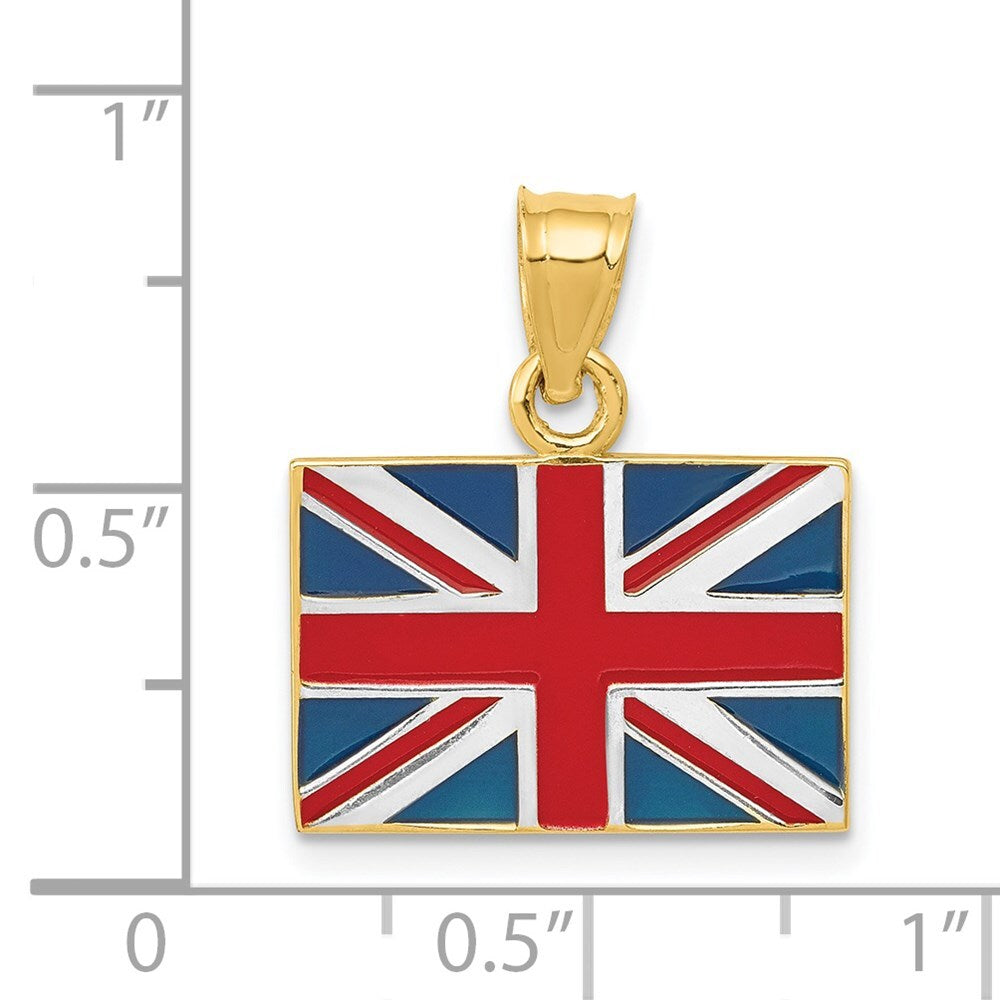14k Yellow Gold Rhodium Solid Enameled United Kingdom Flag Pendant for Women