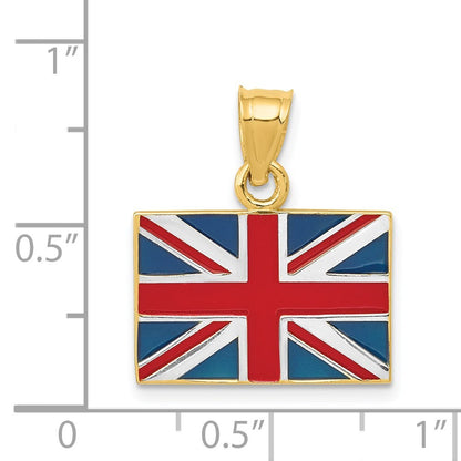 14k Yellow Gold Rhodium Solid Enameled United Kingdom Flag Pendant for Women