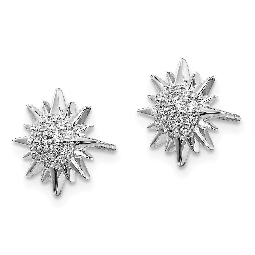14k White Gold Diamond Fancy Sun Star Stud Earrings