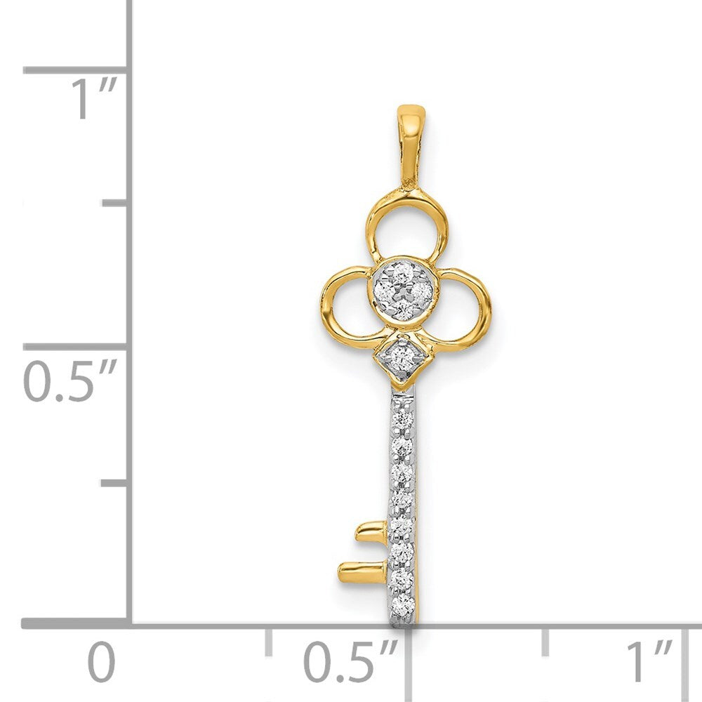 14k Yellow Gold Diamond Club Key Pendant for Women