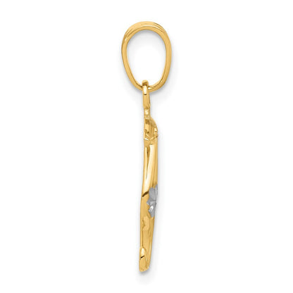14k Yellow Gold with White Rhodium Polished and Diamond Cut Seahorse Pendant