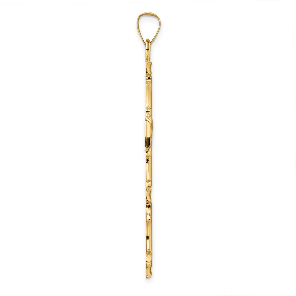 14k Yellow Gold Polished Solid Fancy Design Cross Pendant