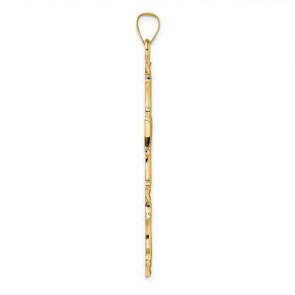 14k Yellow Gold Polished Solid Fancy Design Cross Pendant