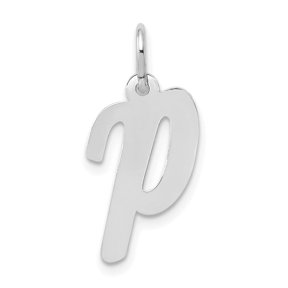 14k White Gold Medium Script Letter P Initial Charm Pendant for Women