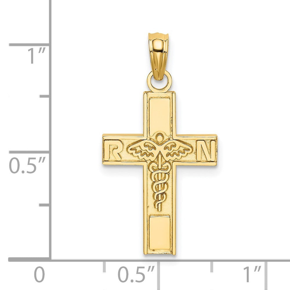 14k Yellow Gold RN Caduceus Cross Charm Pendant