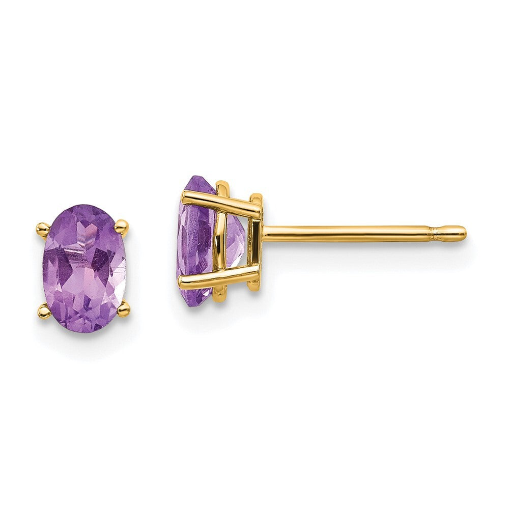 14k Yellow Gold 6x4 Oval February/Amethyst Stud Earrings Gift for Women
