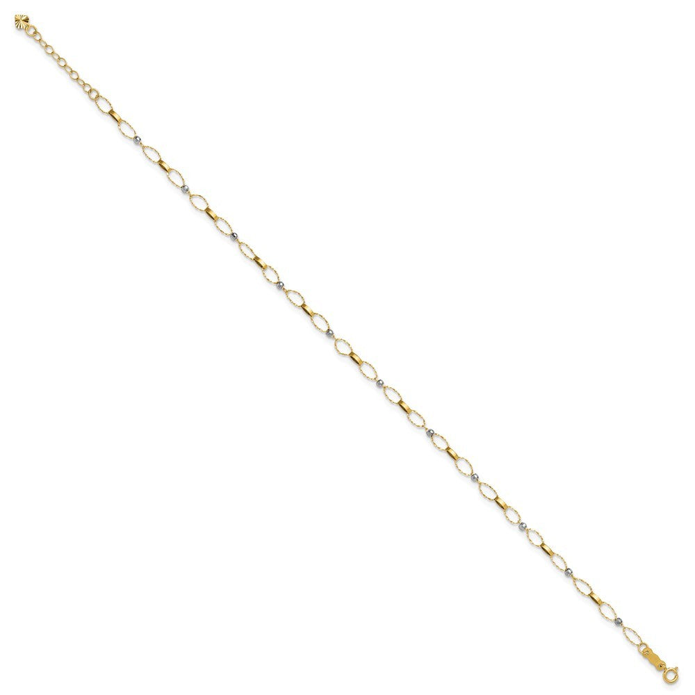 14k Two-tone Twisted Links and Mirror Beads 10" Anklet