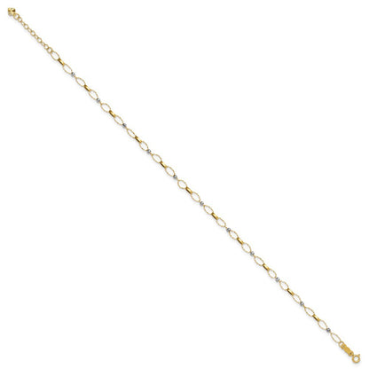 14k Two-tone Twisted Links and Mirror Beads 10" Anklet