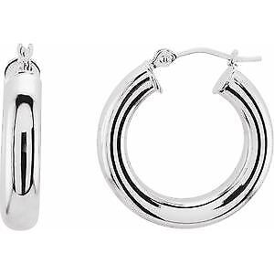 14k White Gold Tube 20 mm Hoop Earrings Gift Gift for Women