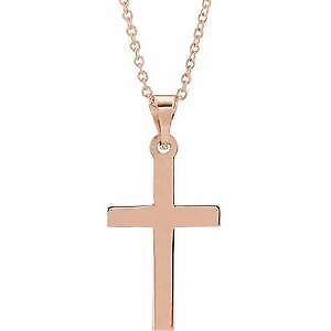 14k Rose Gold Cross Pendant Necklace 18"