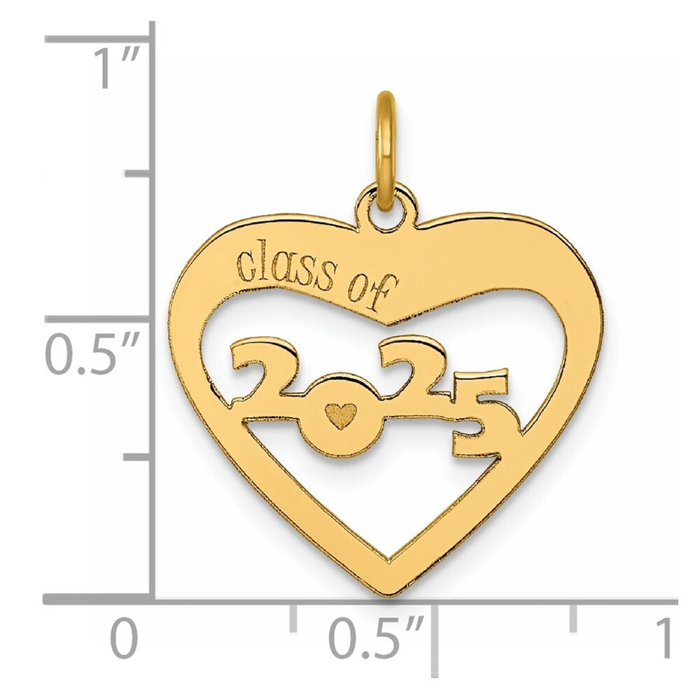 14k Yellow Gold Polished CLASS OF 2025 Cut Out Heart Charm Pendant for Women