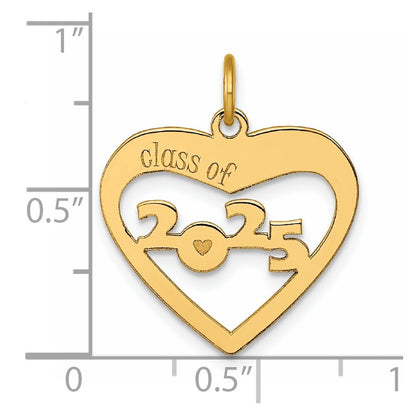 14k Yellow Gold Polished CLASS OF 2025 Cut Out Heart Charm Pendant for Women