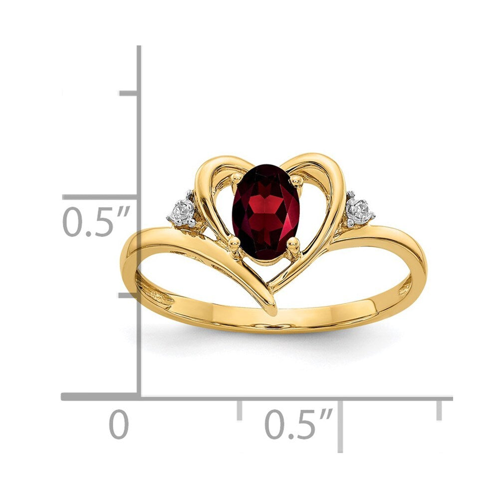 14K Yellow Gold Garnet and Diamond Heart Ring