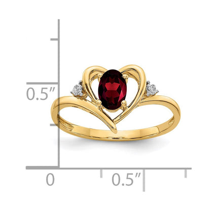 14K Yellow Gold Garnet and Diamond Heart Ring