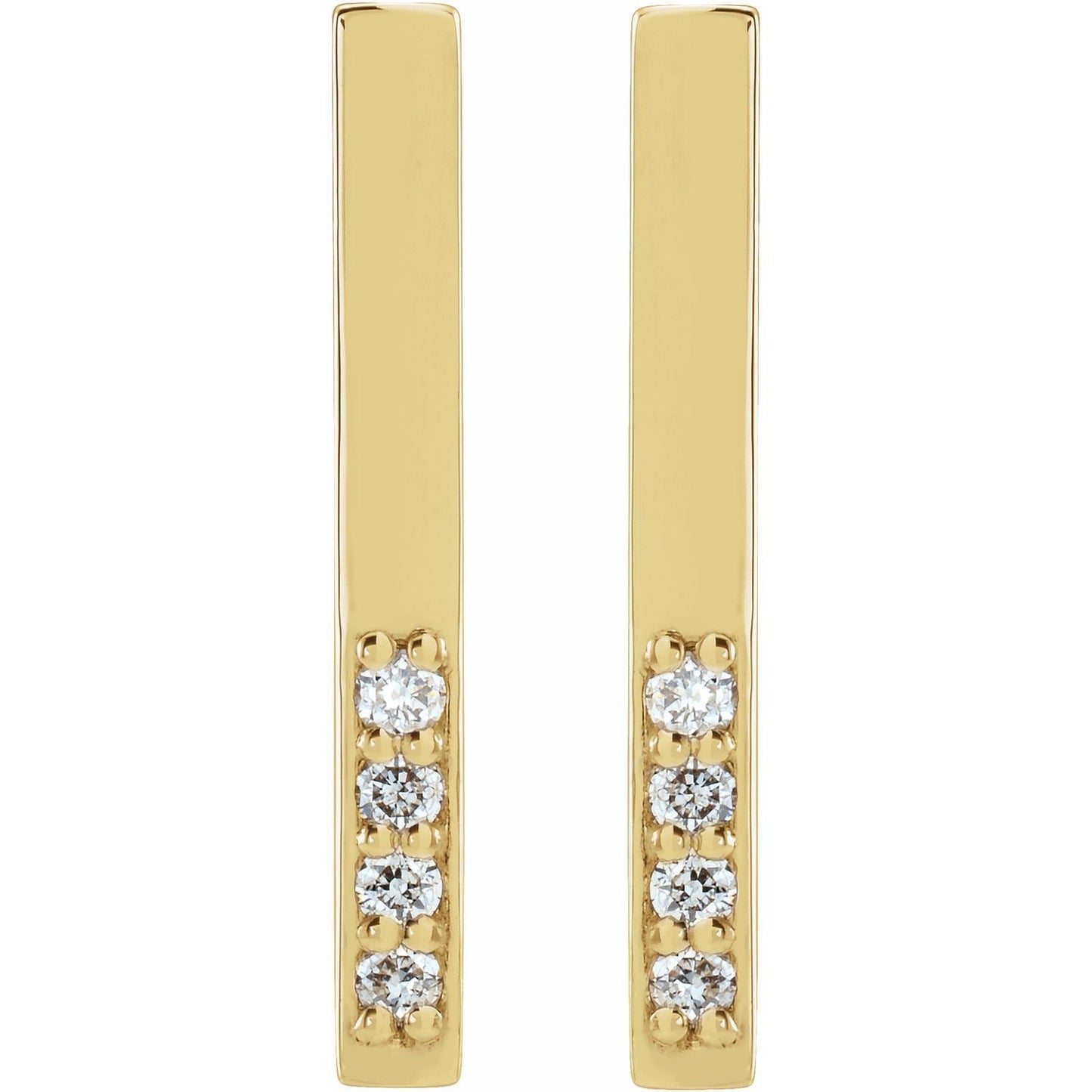 14k Yellow Gold .07 CTW Natural Diamond Bar Stud Earrings Fine Jewelry for Women