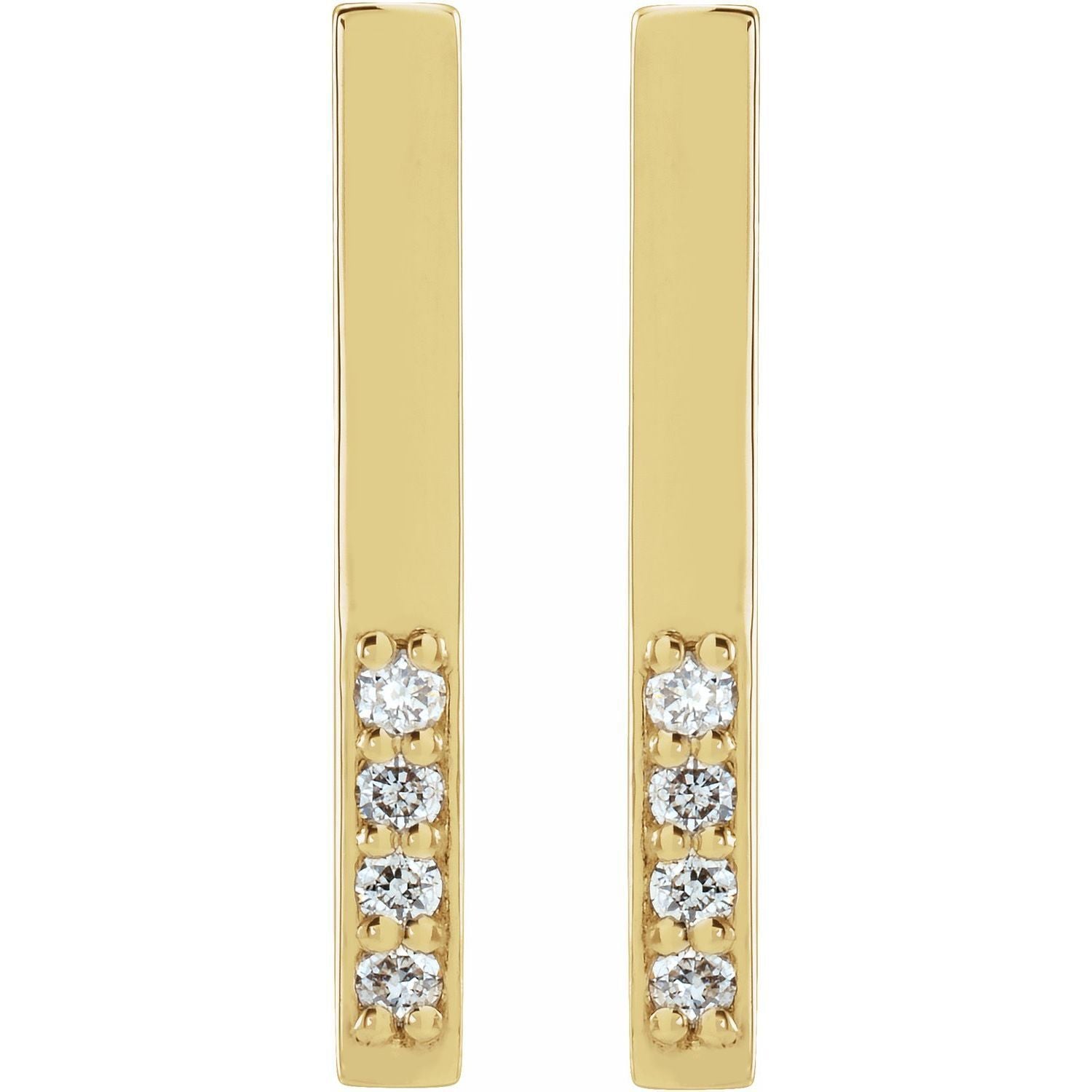 14k Yellow Gold .07 CTW Natural Diamond Bar Stud Earrings Fine Jewelry for Women