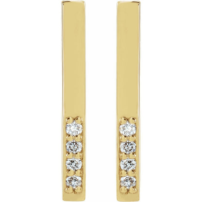 14k Yellow Gold .07 CTW Natural Diamond Bar Stud Earrings Fine Jewelry for Women