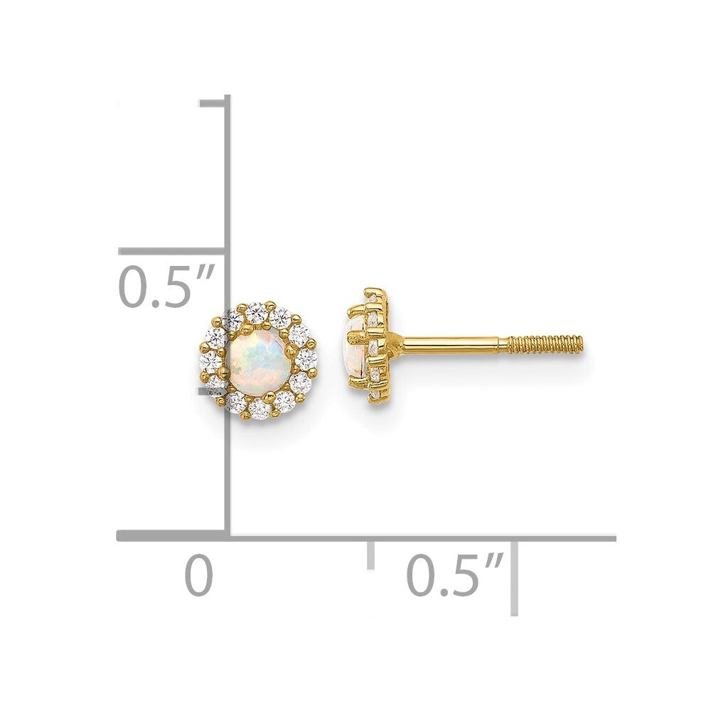 14k Yellow Gold Polished Cubic Zirconia and Created Opal Circle Stud Earrings