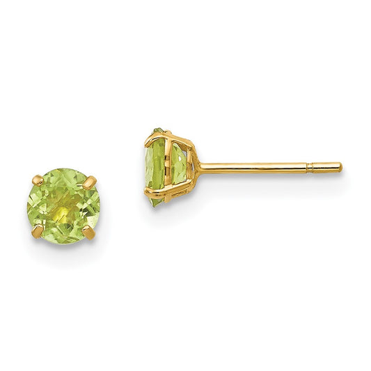 14k Yellow Gold Round Peridot 4mm Stud Earrings Gift for Women