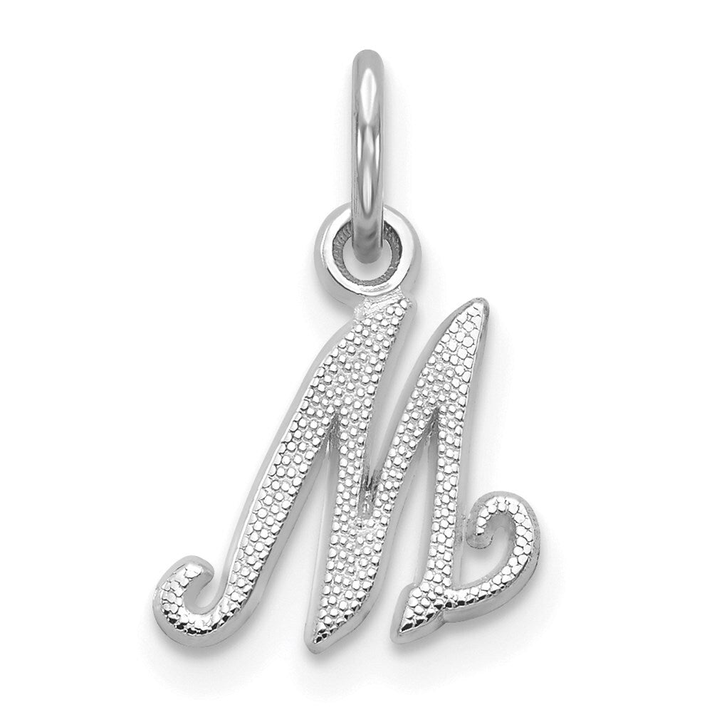 14k White Gold Casted Script Letter M Initial Charm Pendant for Women