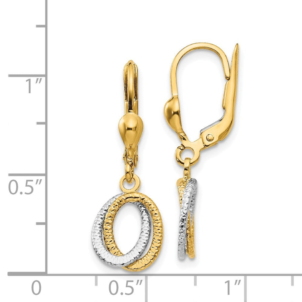 14K Two-Tone Textured and Polished Drop Dangle Earrings