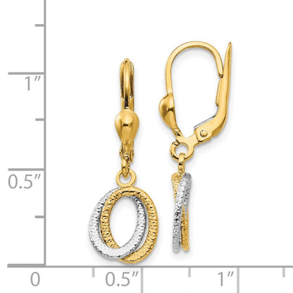 14K Two-Tone Textured and Polished Drop Dangle Earrings
