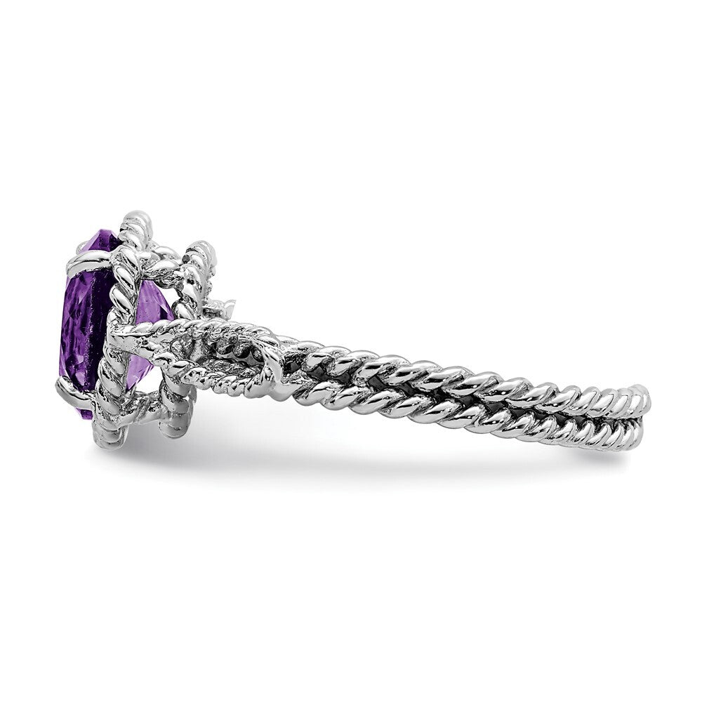 Sterling Silver Rhodium-plated Amethyst Twisted Circle Ring Size 6