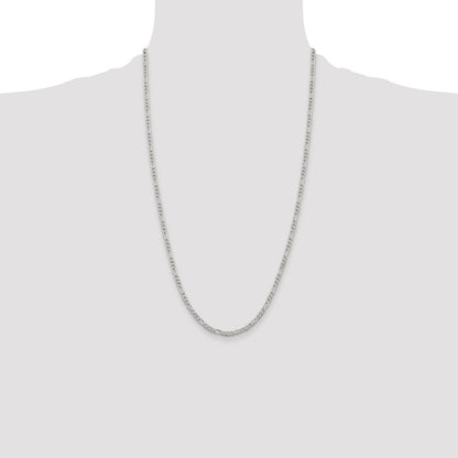 Sterling Silver 3mm Pav� Flat Figaro Chain