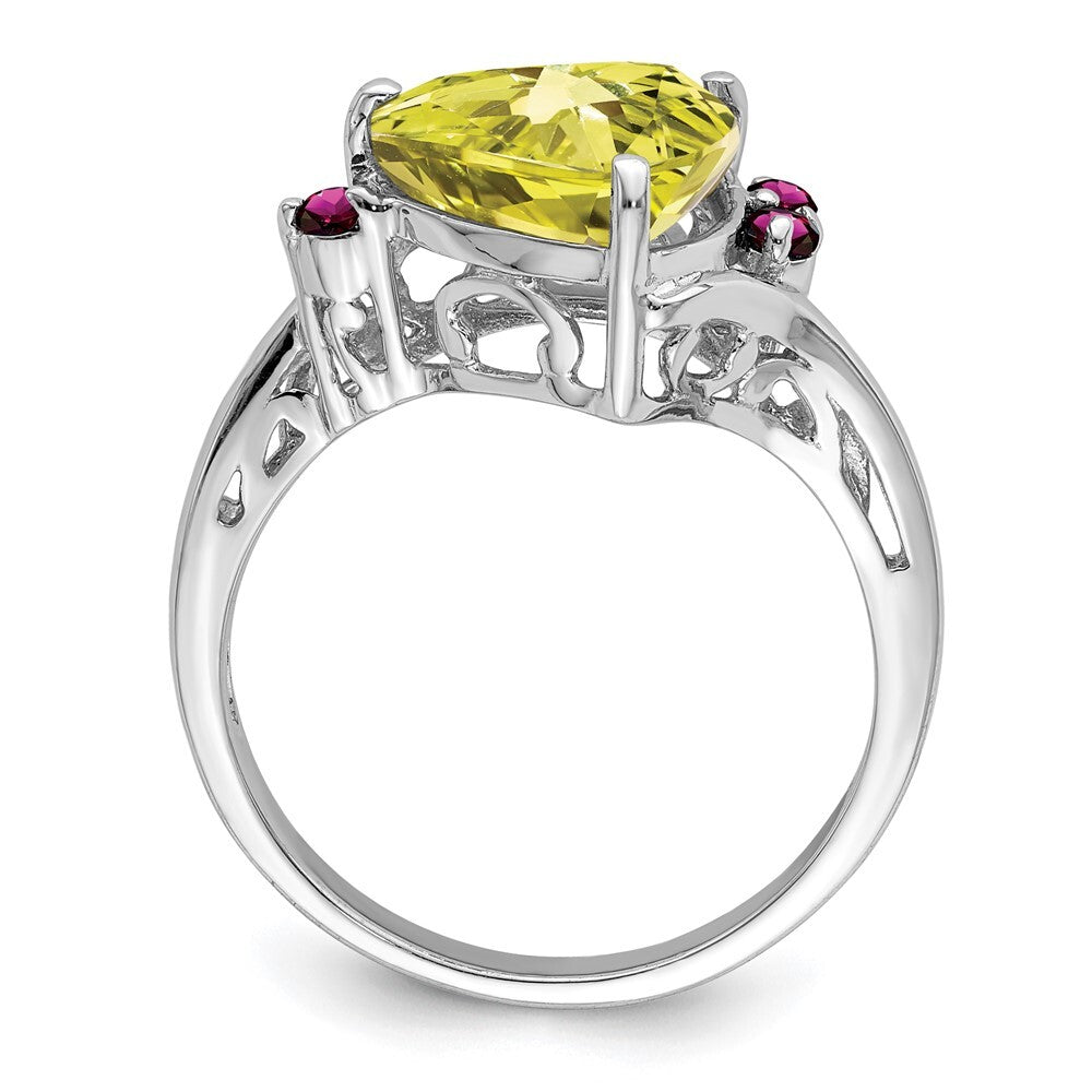 Sterling Silver Rhodium Lemon Quartz & Rhodolite Garnet Ring Size 5