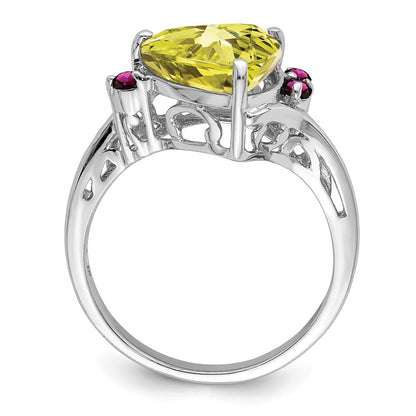 Sterling Silver Rhodium Lemon Quartz & Rhodolite Garnet Ring Size 5