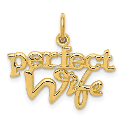 14k Yellow Gold PERFECT WIFE Charm Pendant for Women