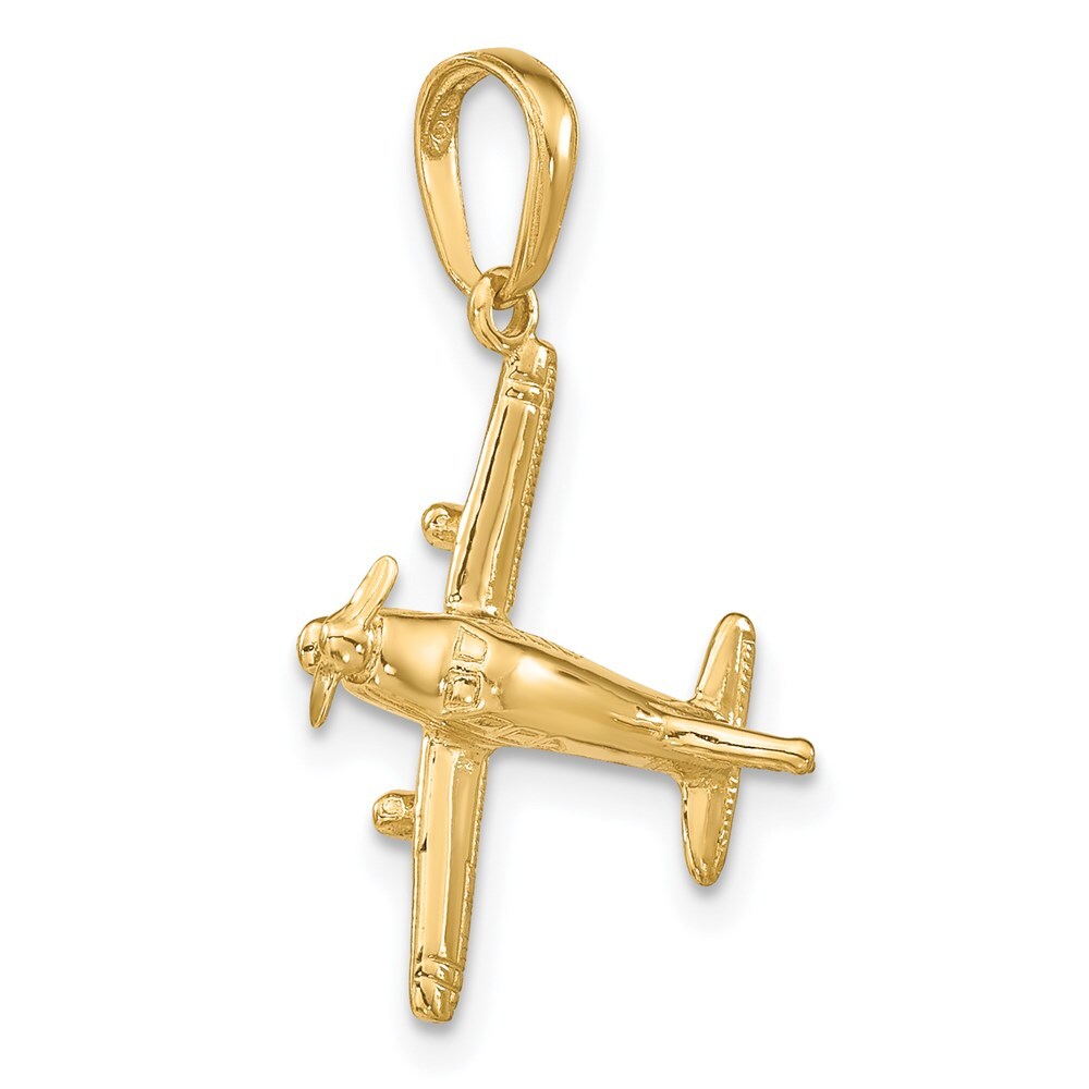 14k Yellow Gold 3-D Low-Wing Airplane Pendant for Women