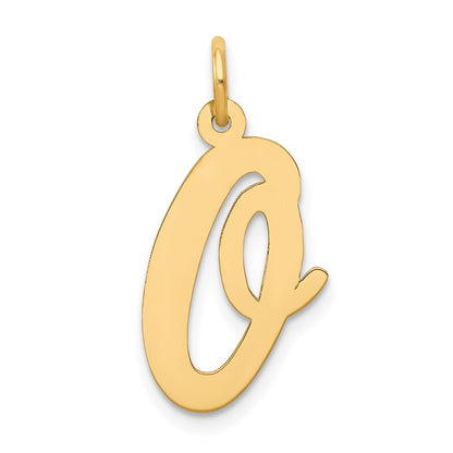 14k Yellow Gold Large Script Letter O Initial Charm Pendant for Women