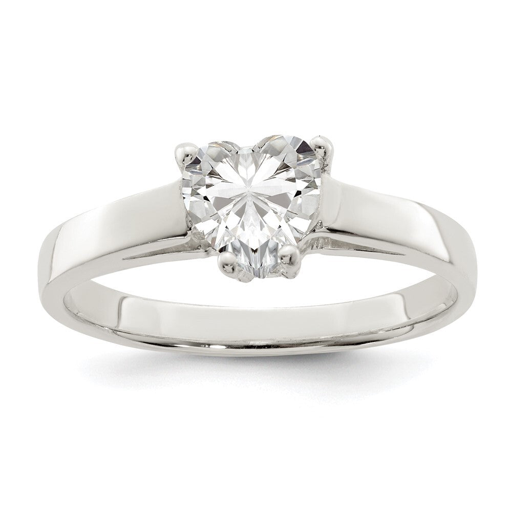 Sterling Silver Solitaire Heart Cubic Zirconia Ring Size 7