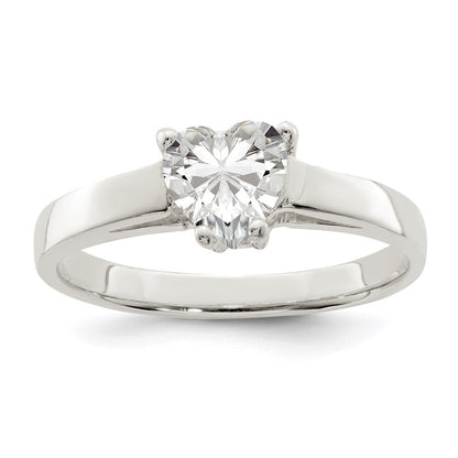 Sterling Silver Solitaire Heart Cubic Zirconia Ring Size 7