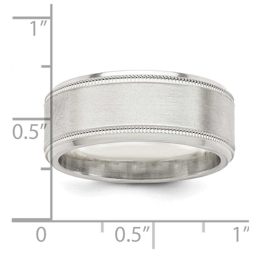 Sterling Silver 6mm Brushed Flat Milgrain Beveled Edge Fancy Band Size 8