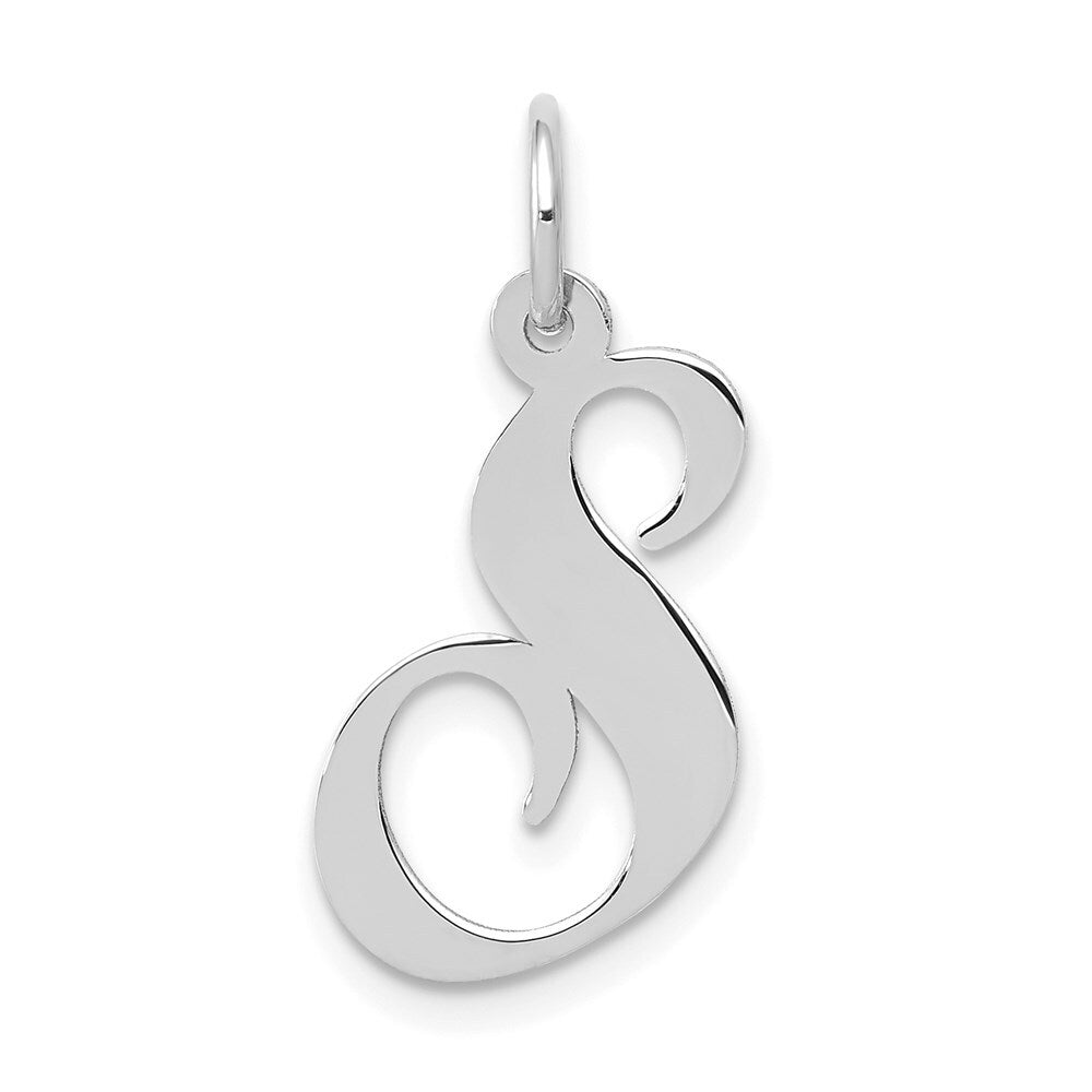 14k White Gold Medium Fancy Script Letter S Initial Charm Pendant for Women