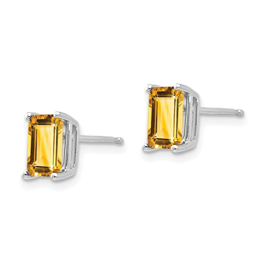 14k White Gold 7x5mm Emerald Cut Citrine Stud Earrings Gift for Women