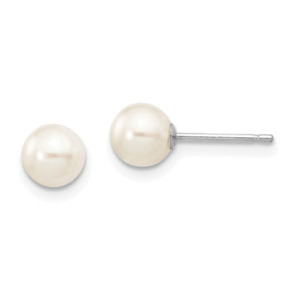 14k White Gold 5-6mm White Round Freshwater Cultured Pearl Stud Earrings